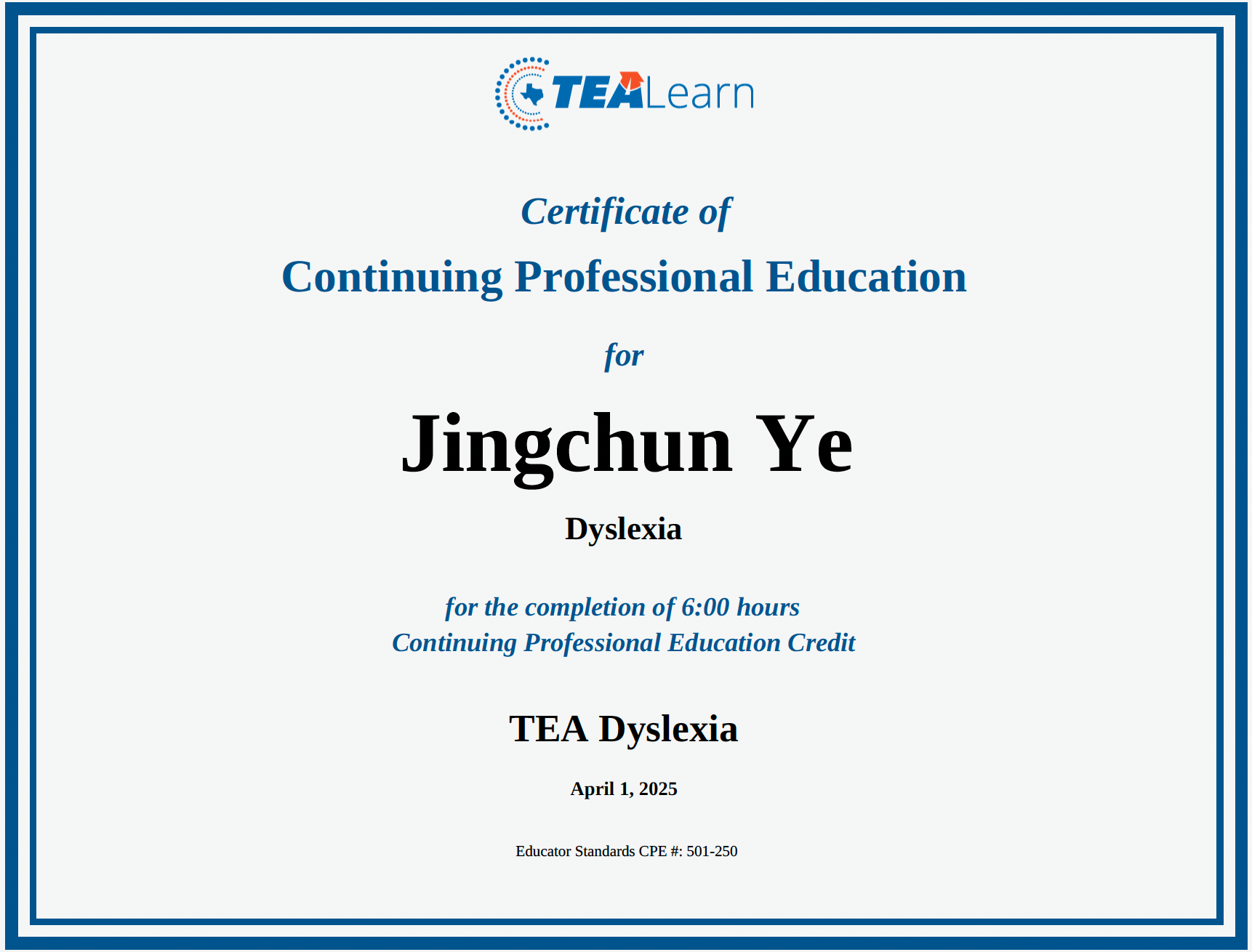 TEA Certificate