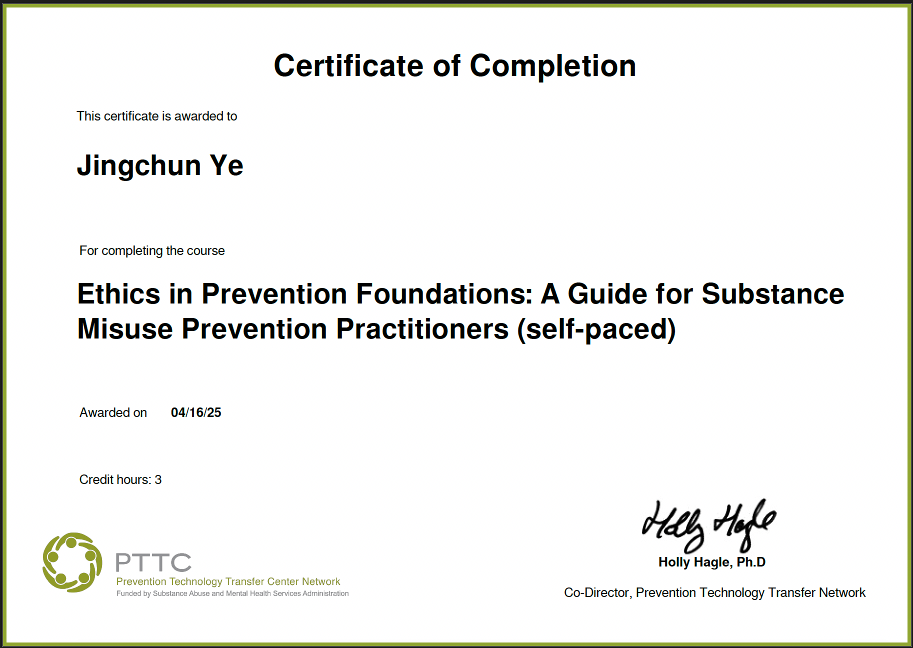 Certificate of Completion